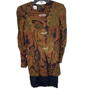 VTG K.C. Spencer New York Green Red Shoulder Pad Layered Dress Metal Clasps